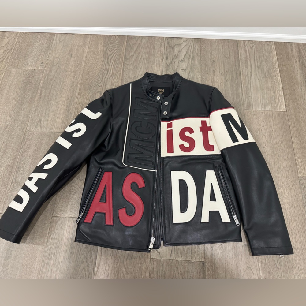 NEW RARE Mcm brand biker leather jacket. Lamb leather